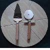 pizza cutter,scoop and wooden board